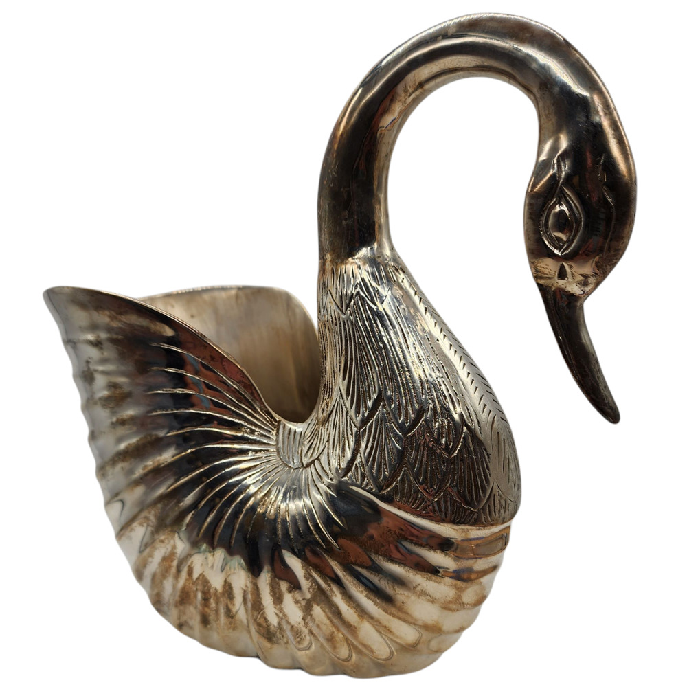 Vagabond House Pewter Swan Planter Large Silver Polished